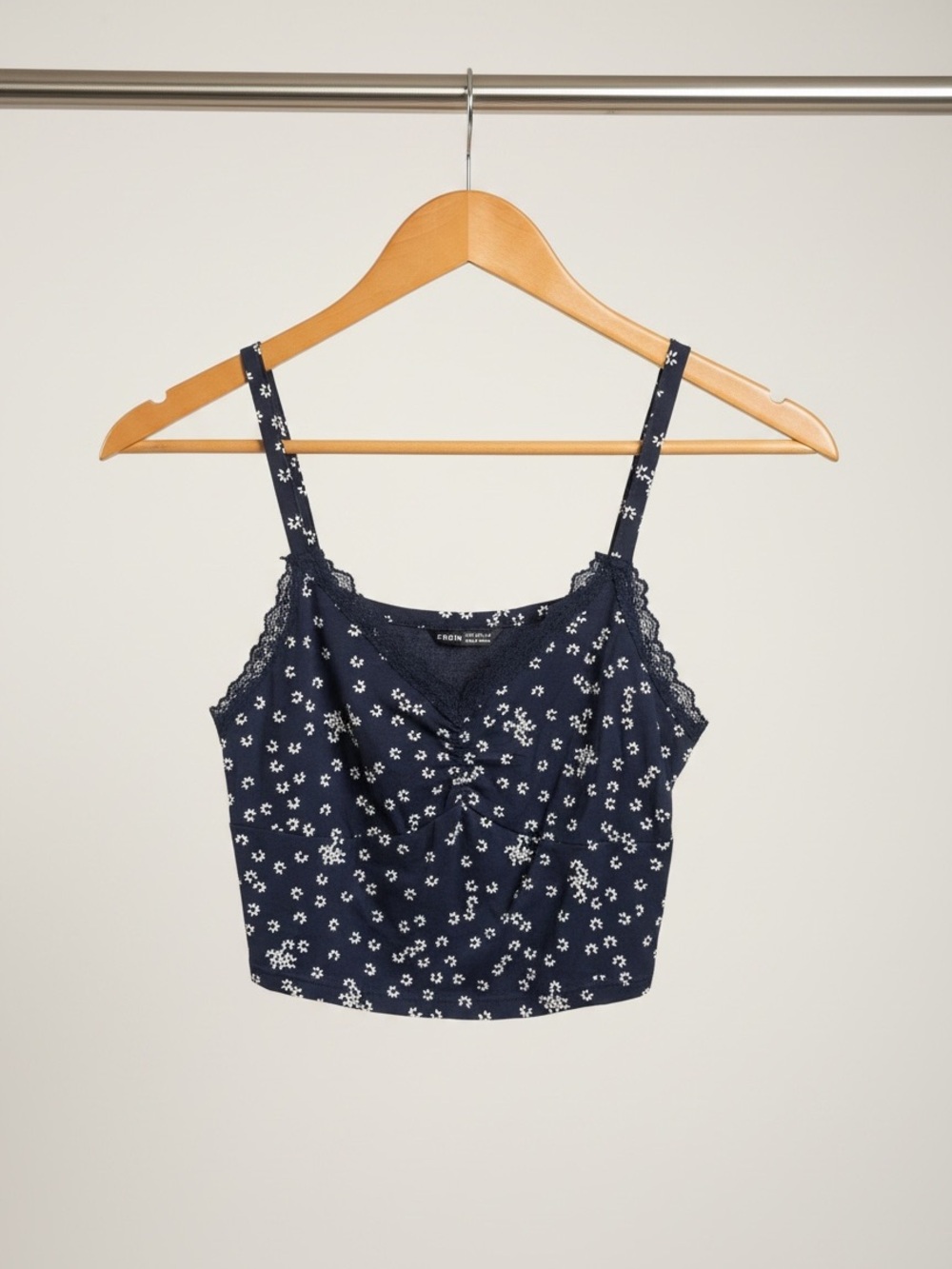 SHEIN Navy Floral Lace-Trim Cropped Cami